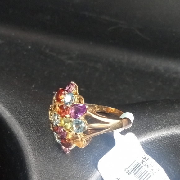 14 Kt Gold Over 925 Silver Multiple Gemstone Ring- Size: 7 - Picture 10 of 14